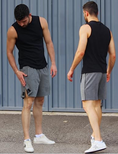 Deyeek Tear Away Shorts for Women Side Snap Shorts Mens Cotton Shorts with Pockets Post Hip Knee Surgery Shorts Black