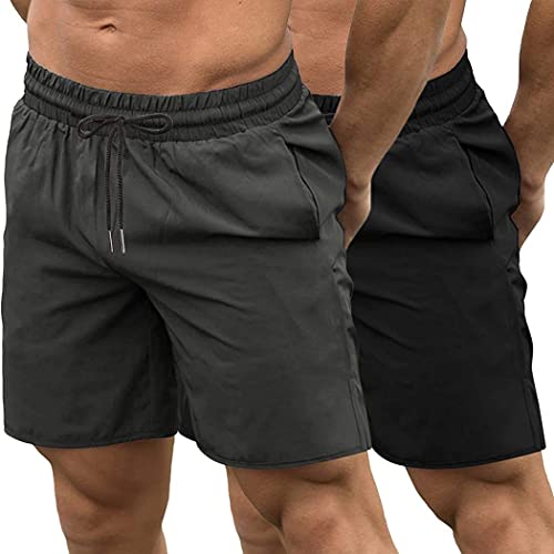 COOFANDY Men's 2 Pack Gym Workout Shorts Quick Dry Bodybuilding Weightlifting Pants Training Running Jogger with Pockets (Light Khaki/Grey, Small)