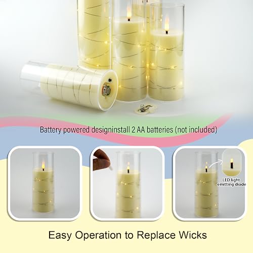kakoya Flameless LED Candles with Timer 5 Pc Flickering Flameless Candles for Romantic Ambiance and Home Decoration Stable Acrylic Shell,with Embedded Star String,Battery Operated Candles(Orange)
