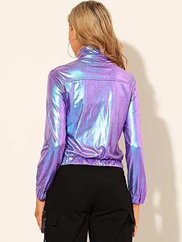 Allegra K Women's Holographic Shiny Party Christmas Long Sleeve Lightweight Zipper Metallic Jacket Small Yellow