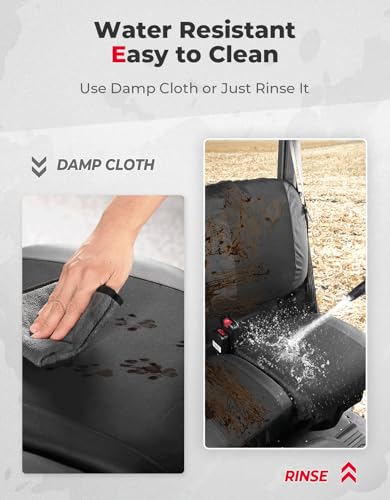 KEMIMOTO UTV Seat Covers Black, Waterproof Repellent UTV Seat Cover Set w/Headrest Cover Compatible with Can Am Defender Front Two Doors Split Bench Seat Covers- Black