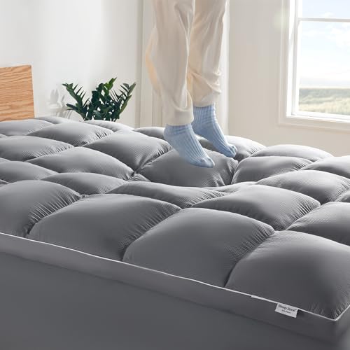 SLEEP ZONE Cooling Mattress Topper Twin Size Quilted Fitted Mattress Pad Cover, Soft Fluffy Down Alternative Pillow Top Bed Topper Deep Pocket 8-21 Inch (Grey, Twin)