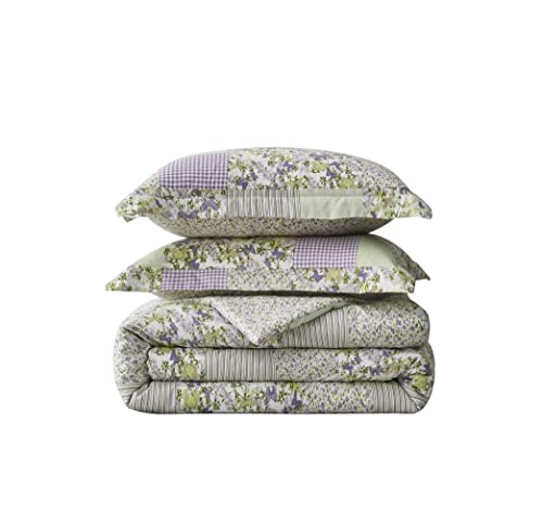 Chezmoi Collection Daisy 2-Piece Printed Patchwork Comforter Set - Purple Butterfly Botanical Candy Stripe Checkered - Microfiber Lightweight Reversible Bedding, Twin Size