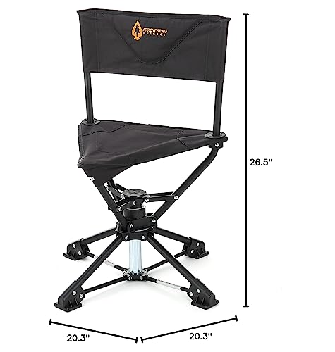 ARROWHEAD OUTDOOR 360° Degree Swivel Hunting Chair Stool Seat, Perfect for Blinds, No Sink Feet, Supports up to 450lbs, Carrying Case, Steel Frame, Fishing, High-Grade 600D Canvas, USA-Based Support
