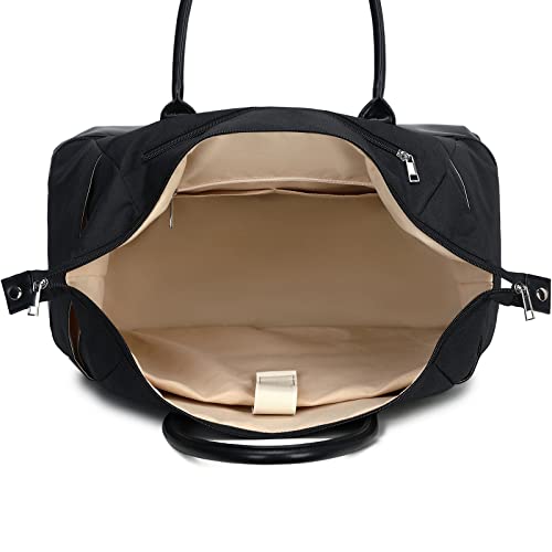 LEDAOU Weekender Travel Bag for Women Overnight Bag with Shoe Compartment Carry On Duffle Tote Bag with Trolley Slevee Wet Pocket (Beige)