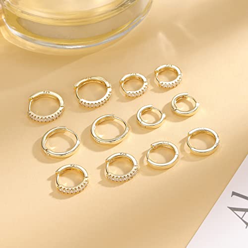 6 Pairs Gold Huggie Hoop Earrings Sterling Silver Hypoallergenic 8/10/12mm Hoop Earrings Set for Women/Men