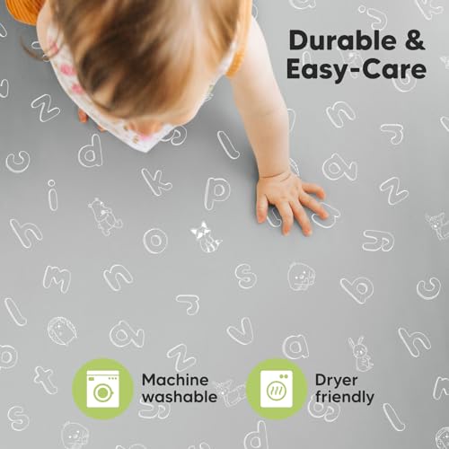 Pack and Play Sheets Fitted, 2-Pack Mini Crib Sheets - Pack N Play Sheets, Organic Fitted Crib Sheet for Pack and Play Mattress, Playard Baby Crib Sheets, Crib Sheets Neutral for Boys, Girls (Abc Land))