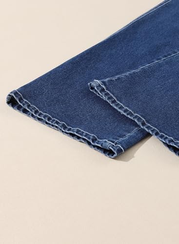 Sidefeel Women's Wide Leg Jeans High Waisted Stretchy Straight Leg Jeans Buttoned Loose Denim Pants with Pocket Sail Blue Size 14 Short