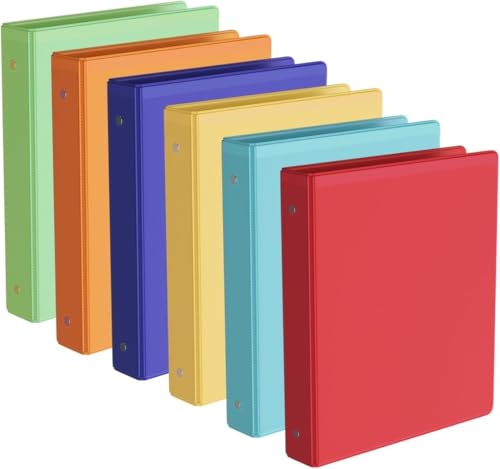 6 Pack 1 Inch Round 3 Ring Binder with 2 Interior Pockets,Holds 200 Sheets Letter Size Paper,Resistant,PVC Free, Assorted Colors Versatile Binders for Office, Home, and School Use