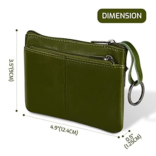 Genuine Leather Coin Purse Pouch Triple Zipper Card Holder Wallet with Key Ring,Black