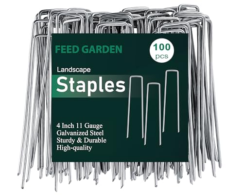 FEED GARDEN 4 Inch 50 Pack Galvanized Landscape Staples 11 Gauge Anti-Rust Garden Stakes Landscaping Fabric SOD Pins Yard Stakes for Weed Barrier Fabric