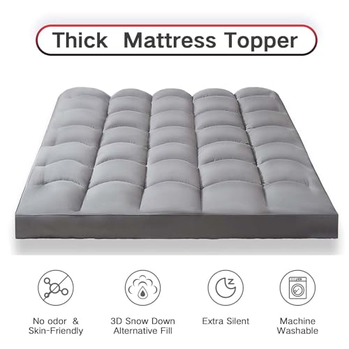 Homemate Twin XL Mattress Topper, 1800TC Cooling Mattress Pad Cover for Deep Sleep, Extra Thick 3D Snow Down Alternative Overfilled Plush Pillow Top with 8-21 Inch Deep Pocket - Twin XL, Grey