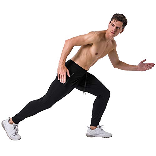 Wangdo Men's Joggers Sweatpants Gym Training Workout Pants Slim Fit with Zipper Pockets(Army Green-S)