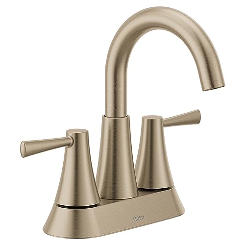 Moen Ronan Bronzed Gold Two-Handle 4" Centerset Modern Bathroom Faucet with Push-Down Drain, 84022BZG