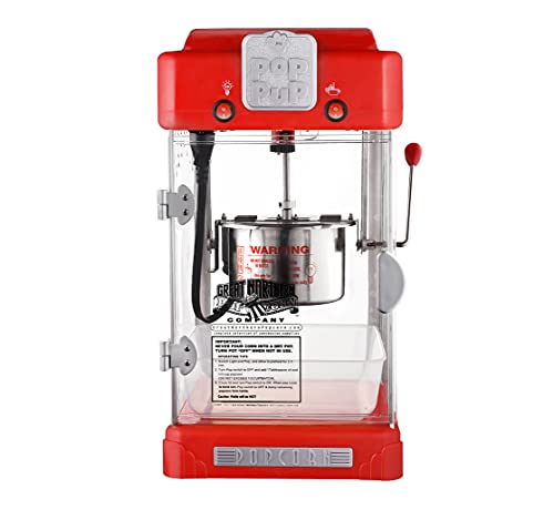 Pop Pup Popcorn Machine - 2.5oz Popper with Stainless-Steel Kettle, Serving Tray, Warming Light and Accessories by Great Northern Popcorn (Red)