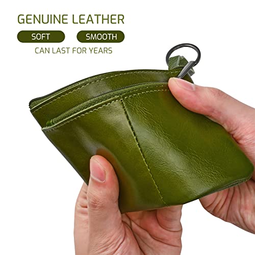 Genuine Leather Coin Purse Pouch Triple Zipper Card Holder Wallet with Key Ring,Black