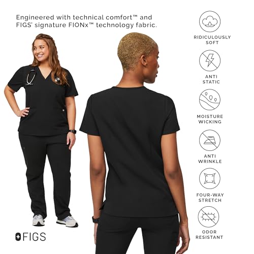 FIGS Casma Three-Pocket Scrub Top for Women – Black, XXS