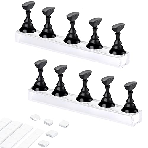 Etercycle Acrylic Nail Display Stand DIY Nail Crystal Holder Magnetic Practice Stands with Reusable Adhesive Putty Clay for False Nail Tip Manicure Tool (2 Black)