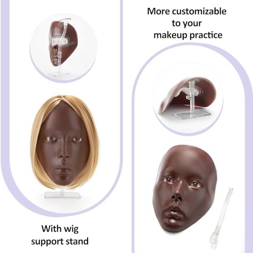 Glinexa Makeup Practice Face, Makeup Mannequin Face, Mannequin Head for Makeup Practice, Newly Upgraded to Be Compatible with Wigs, Suitable for All Makeup Enthusiasts and Artists, Black
