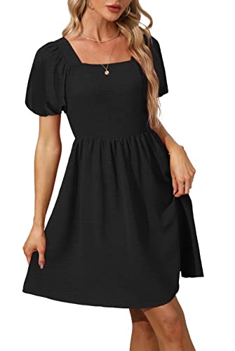 OFEEFAN Blue Dresses for Women Summer Casual Puff Sleeve Square Neck Short Mini Dress Plus Size XXL