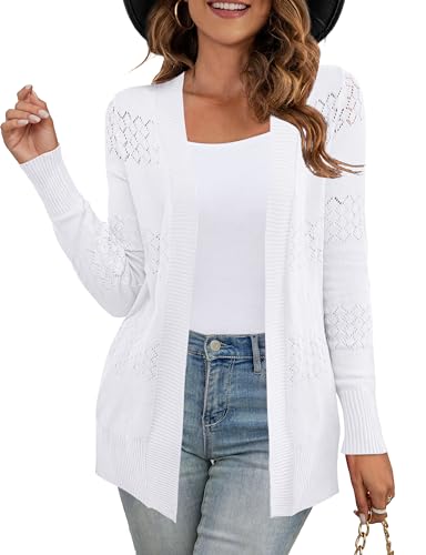 U.Vomade Women's Open Front Casual Long Sleeve Knit Soft Classic Light Grey Cardigan Sweaters with Pocket M
