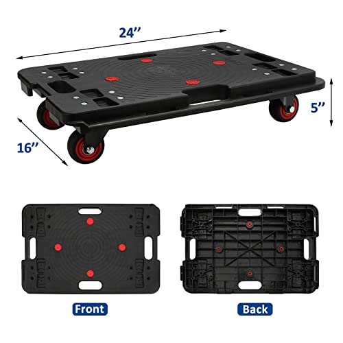 Nellyke Furniture Dolly, Large Moving Dolly, 24in-16in Furniture Movers with Wheels of 800Lbs Capacity, Flat Connectable and Portable Dollies for Heavy Appliance, Black