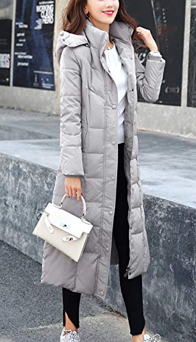 chouyatou Women's Winter Over Knee Removable Hooded Maxi Long Puffer Down Coat (X-Small, Grey)