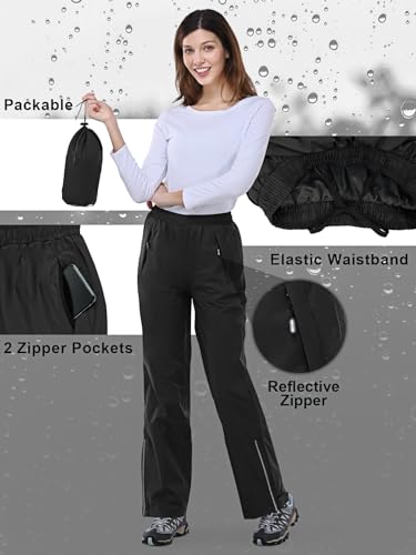 Outdoor Ventures Women's Rain Pants Packable Waterproof Hiking Pants Windproof Breathable Outdoor Rain Over Pants Grey