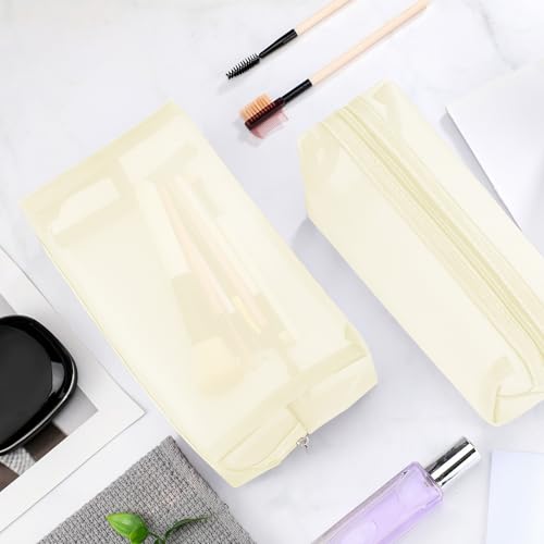 Boao 6 Pieces Mesh Makeup Bags Mesh Cosmetic Bag Portable Travel Organizing Zipper Pouch Toiletries Makeup Pouches for Home Office Travel Accessories(Beige)