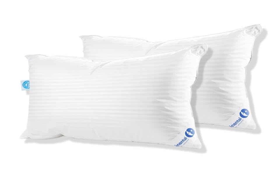 Continental Bedding | Serenity Goose Down Pillow | 700 Fill Power Hungarian White Down | 400TC Cotton Damask Shell | Made in USA | Medium, Queen (Pack of 2), 2 Count