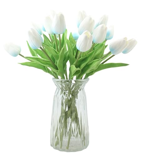 ALIERSA 10-Heads Home Decor Mini Tulip Real Touch Tulip Artificial Flowers Bouquets (Pink and White)