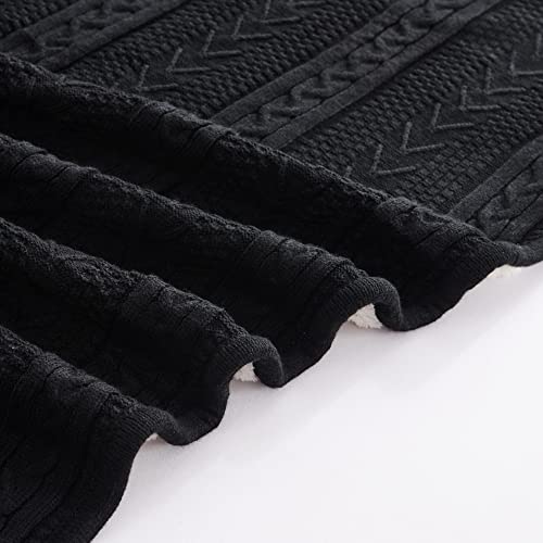Longhui bedding Sage Green Acrylic Cable Knit Sherpa Throw Blanket - Thick, Soft, Big, Cozy Knitted Fleece Blankets for Couch, Sofa, Bed - Large 60 x 80 Inches Coverlet All Season