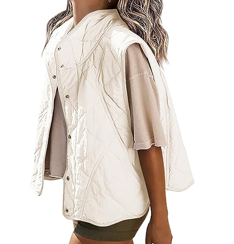 Veatzaer Womens Puffer Vest Cropped Quilted Stand Collar Lightweight Jacket Sleeveless Button Down Tops