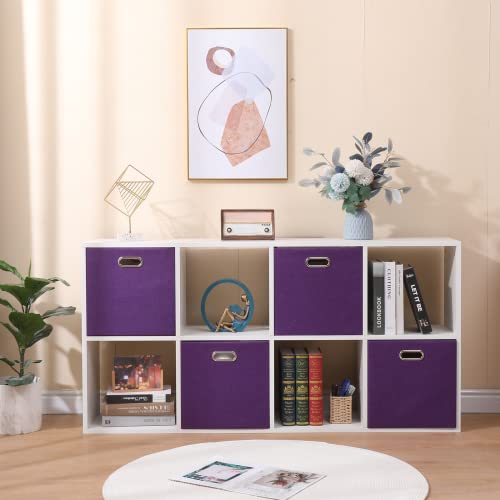 Fboxac Cube Storage Bins 13×13 Linen Foldable Box with Handles, Collapsible Organization Basket Set of 4 Large Capacity Drawer for Closet Shelf Cabinet Bookcase Bedroom, Beige Sepia