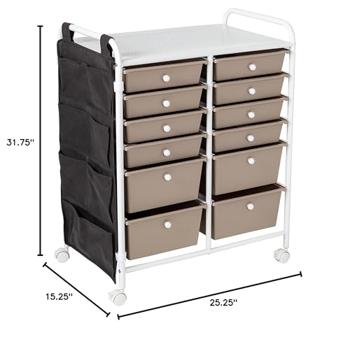 Honey-Can-Do Honey Can Do 12-Drawer Metal Rolling Storage Cart with Side Pockets CRT-09104 White