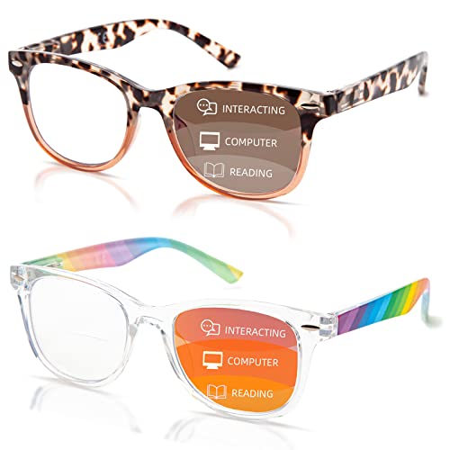 LianSan Progressive Multifocus Reading Glasses - for Women with Spring Hinge Multifocal Computer Readers Anti Blue Rays(Clear 1.50x)