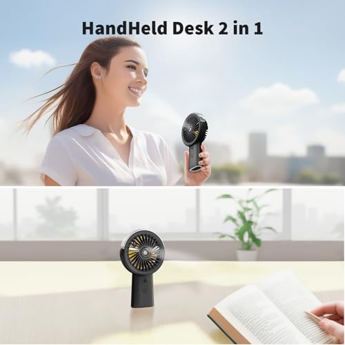 Otlonpe Misting Fan Portable Fan with Mist, 4000 mAh Rechargeable Handheld Fan Battery Operated Water Spray Mister Fan, Small Personal Hand Held Fan Power Bank for Travel Men Women, Black