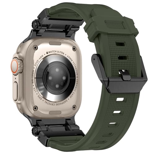 FULLIFE Designed for Apple Watch Band Apple Watch Ultra 2/Ultra 49mm for Men, Silicone Rubber Bands with Metal Connector for Apple Watch Series 10 46mm, 9/8/7 45mm, SE2/SE 6/5/4 44mm, 3/2/1 42mm