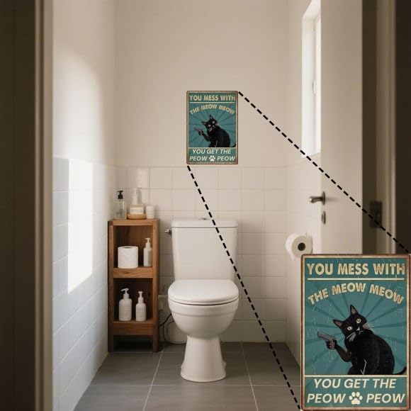 Carastora Retro Cat Decor Sign – Humorous Tin Metal Wall Art for Pet Owners, Perfect for Bedroom, Café, or Kitchen – Cat Lover Gift, 12x8 Inch