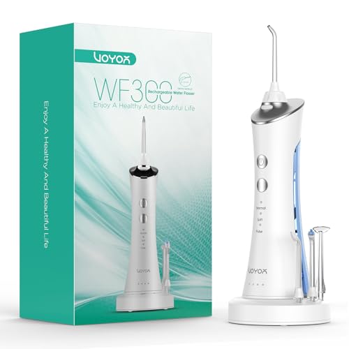 VOYOR-HEALTH Water Flossers for Teeth Cordless, Portable Irrigador Dental with 3 Modes 4 Flossing Tips, IPX7 Waterproof Rechargeable Electric Flosser for Teeth, Braces Home Travel Use WF300(Blue)