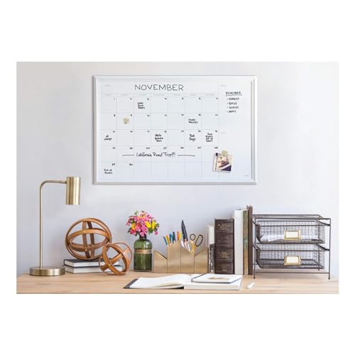U Brands Magnetic Dry Erase Calendar Board, 30 x 40 Inches, White Wood Frame (2918U00-01)