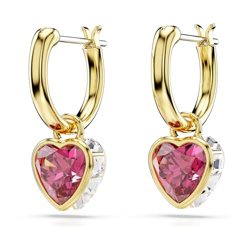 Swarovski Chroma Drop Earrings, Red Heart-Shaped Stones and Clear Square-Cut Crystals in a Gold-Tone Finished Setting, Part of the Swarovski Chroma Collection