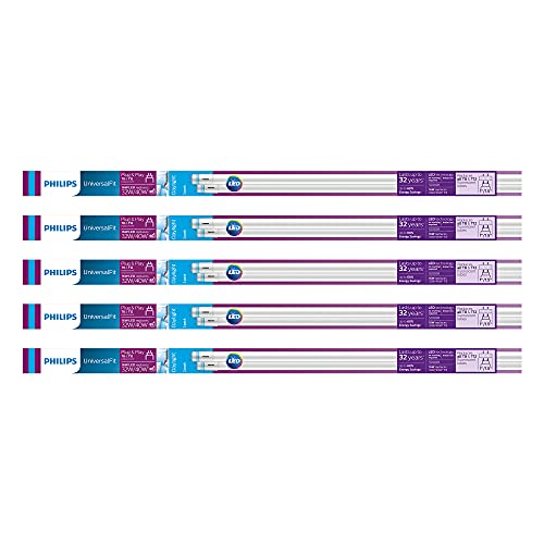 Philips LED Frosted Universal Fit 4-Foot T8 Tube Glass Light Bulb, EyeComfort Technology, Non-Dimmable, 1800 Lumen, Daylight (5000K), 16W=32W, Medium Bi-Pin G13 Base, 10-Pack, Frosted White (539163)