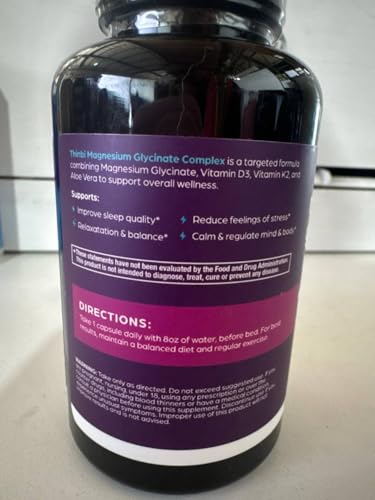 Magnesium Glycinate 1160mg + Aloe Vera, D3 & K2 Complex 90 Capsules - High Absorption, Non-Laxative - Supports Healthy Stress Response, Muscle Function & Healthy Metabolism Chelated Formula