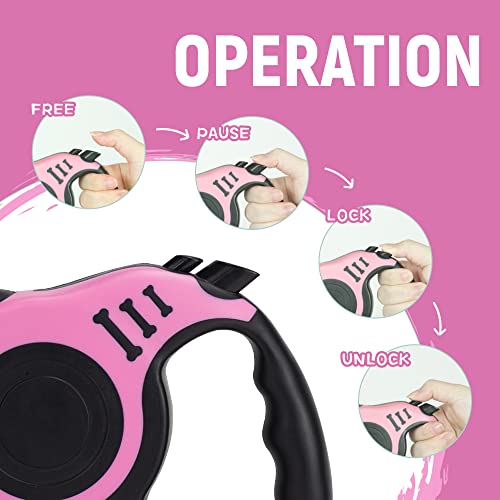 LIEVUIKEN Retractable Dog Leash Automatic Telescopic Tractor Dog Tape, Pet Tape 10/16 FT Durable and Convenient, with Folding Bowl, Dispenser, Rubbish Bags, Suitable for Small and Medium Dogs