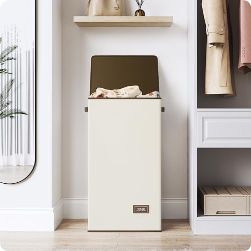 SOLEDI Slim Laundry Hamper with Lid, Narrow Laundry Basket with Removable Bags, Dirty Clothes Hamper with handle, Small Hamper perfect for Laundry room, Bathroom, Bedroom, Small spaces. 70L Black