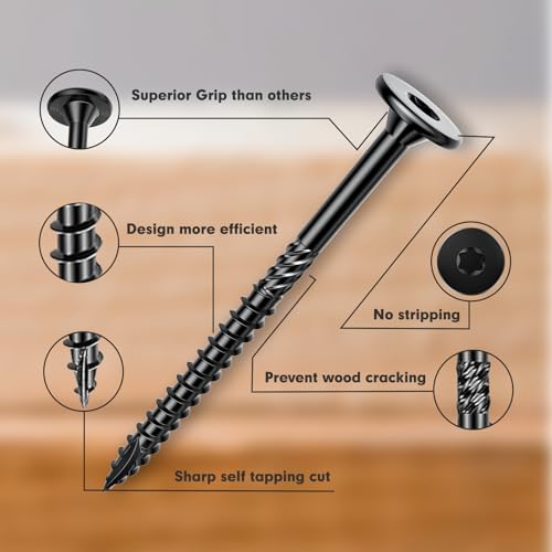 FMhotu 100Pcs Black Star Drive Wood Screws 2-7/8 inch - Rust Resistant Timber Deck Screws for Landscaping, Log & Timber Wood - Heavy-Duty Outdoor Fasteners (#14 x 2-7/8" Black)