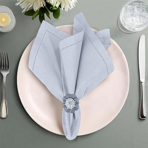 Ruvanti Premium Linen Napkins Set of 6-20x20 Inch, Classic Hemstitch, Mitered Corner Cloth Napkins - Soft, Elegant Dinner Napkins Cloth Washable for Weddings, Parties, Everyday Use - Navy
