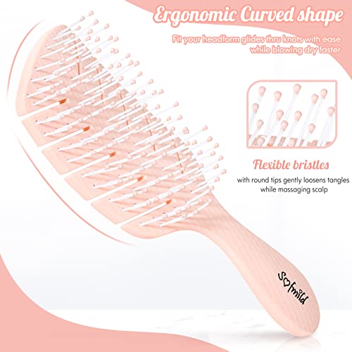 Hair Brush,Sofmild Curved Vented Paddle Brush for Faster Blow Drying,Detangle Brush Flexible Bristles Glide Thru Tangles with Ease, Detangling Styling Hair Brushes for Women Curly Thick Wet Hair