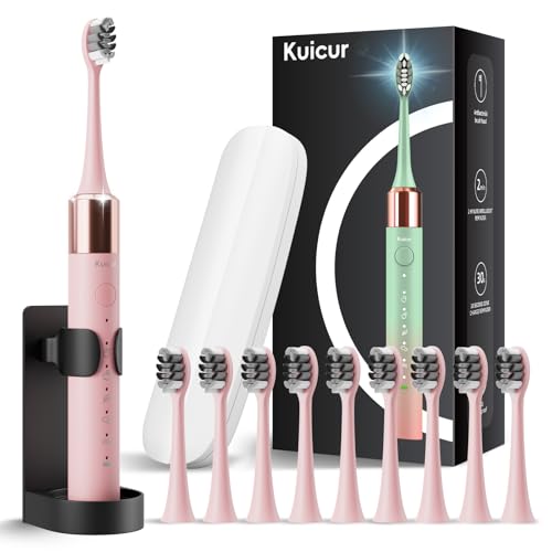 Sonic Electric Toothbrush for Adults & Kids, Rechargeable Electric Toothbrush with 10 Brush Heads & Travel Case, Teeth Whitening, Power Electric Toothbrush with Holder, Charge for 120 Days - Pink